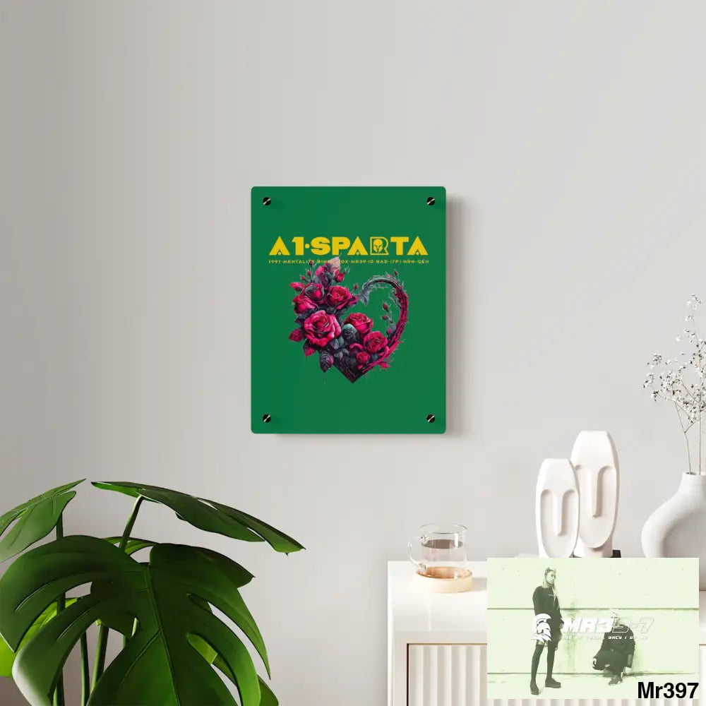 A1-Sparta Heart made of Pink Roses on Black Background Acrylic Wall Art Panels Home Decor