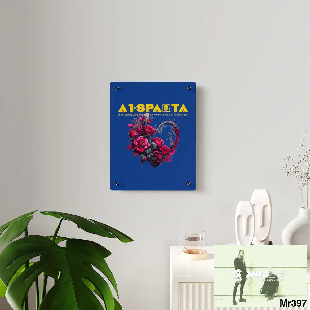 A1-Sparta Heart made of Pink Roses on Black Background Acrylic Wall Art Panels Home Decor