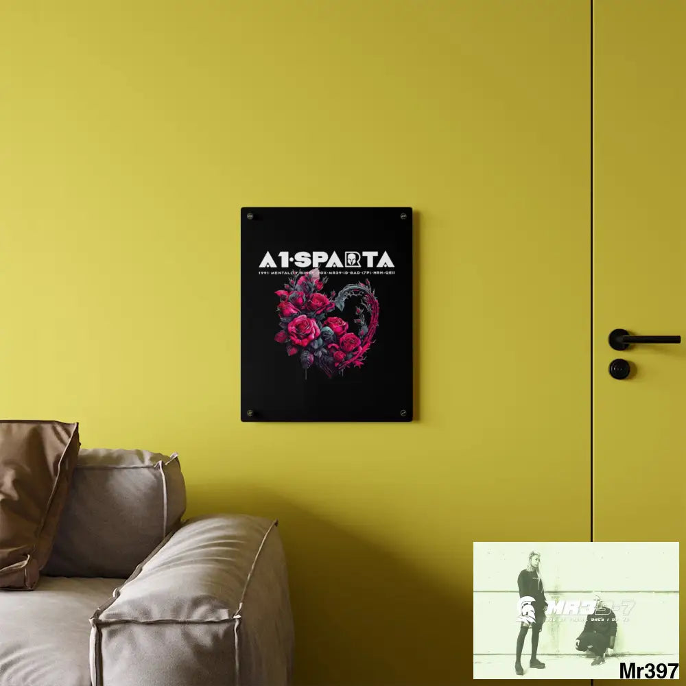 A1-Sparta Heart made of Pink Roses on Black Background Acrylic Wall Art Panels Home Decor