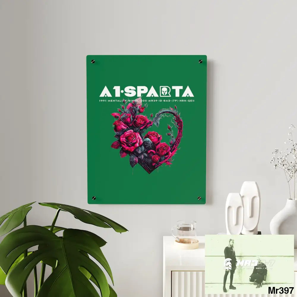 A1-Sparta Heart made of Pink Roses on Black Background Acrylic Wall Art Panels Home Decor