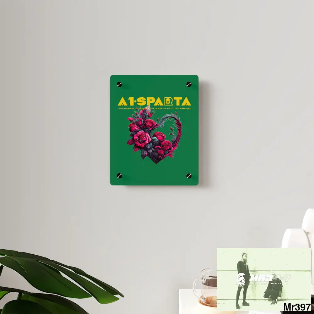 A1-Sparta Heart made of Pink Roses on Black Background Acrylic Wall Art Panels Home Decor