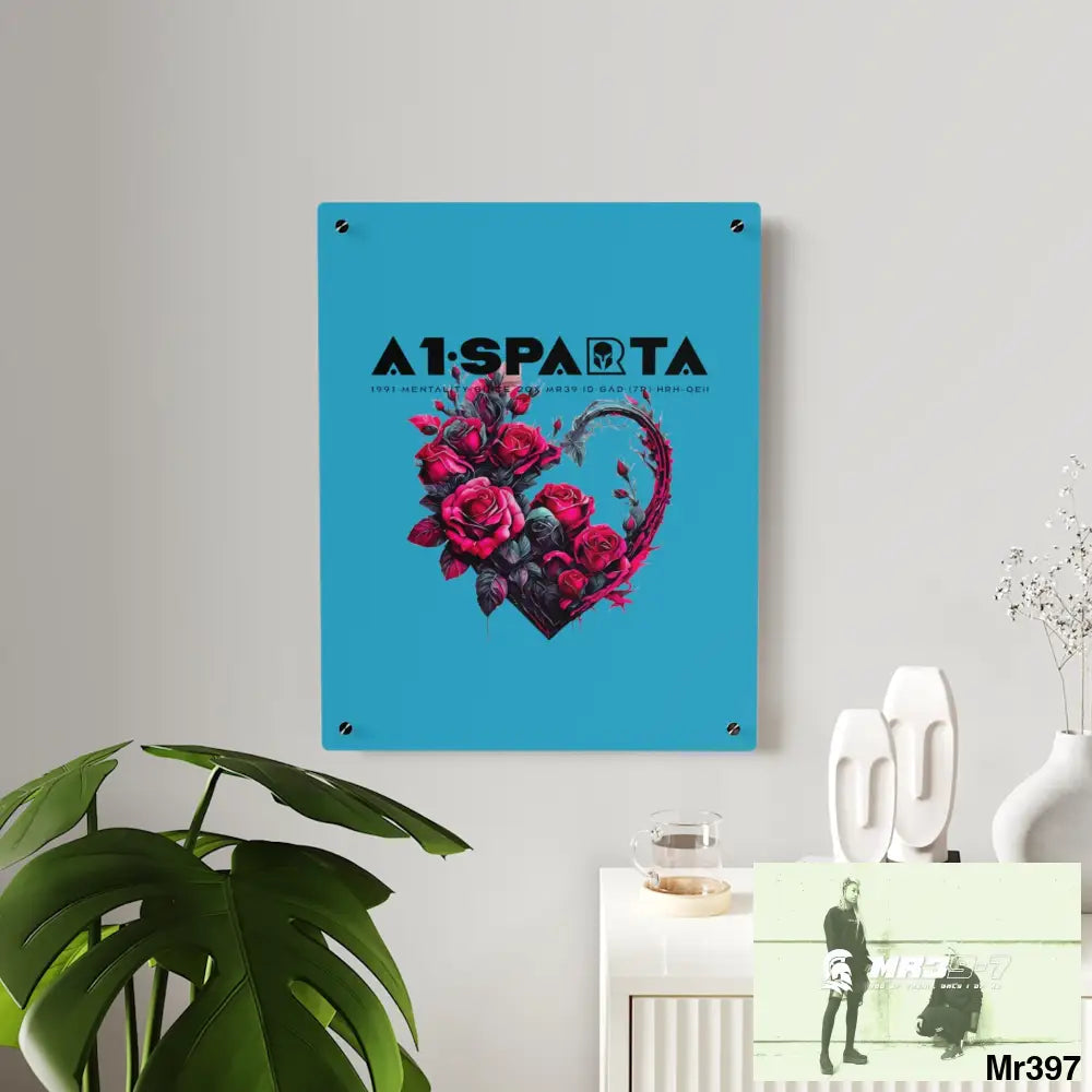 A1-Sparta Heart made of Pink Roses on Black Background Acrylic Wall Art Panels Home Decor