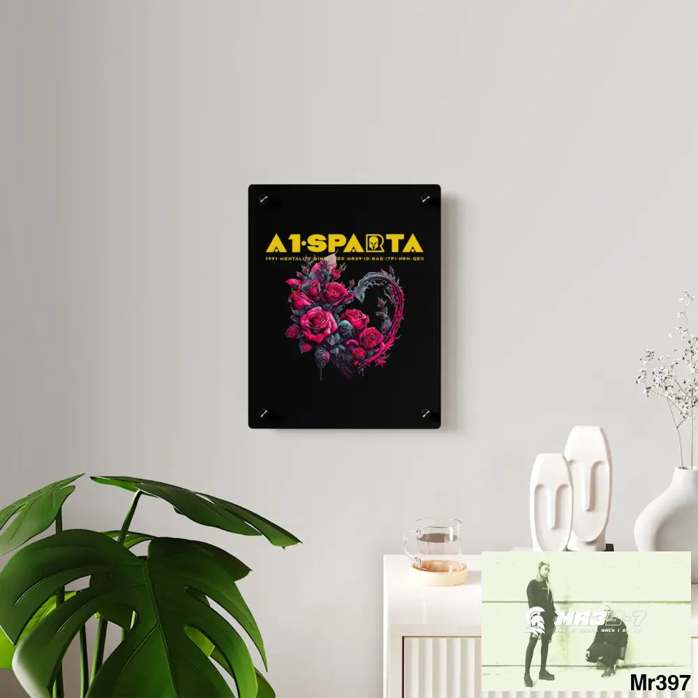 A1-Sparta Heart made of Pink Roses on Black Background Acrylic Wall Art Panels Home Decor