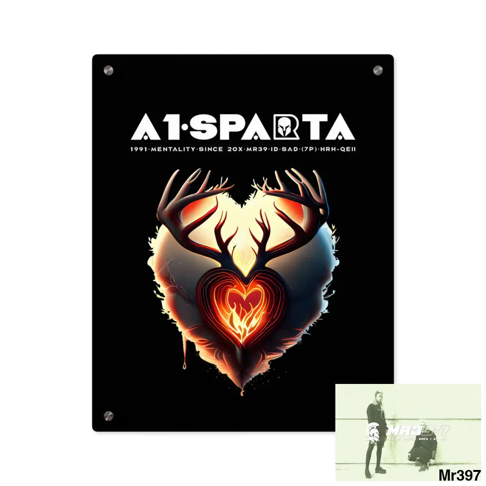 A1-Sparta Heart of Fire Stag Antler Graphic Acrylic Wall Art Panels 16″ x 20″ (Vertical) / 0.25’’ Home Decor