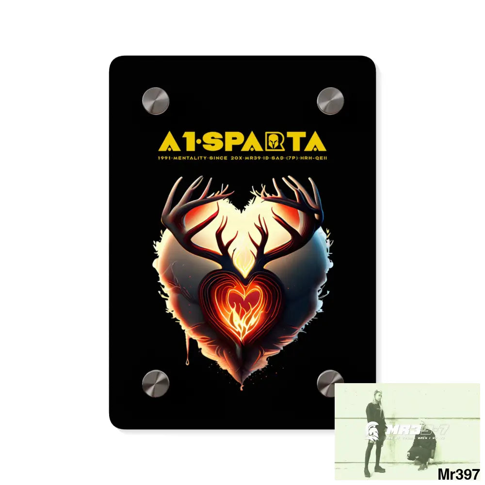 A1-Sparta Heart of Fire Stag Antler Graphic Acrylic Wall Art Panels 5’’ x 7’’ (Vertical) / 0.25’’ Home Decor