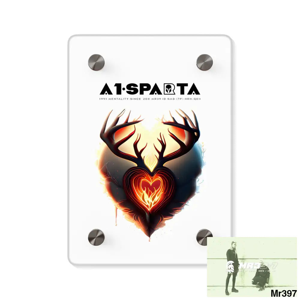 A1-Sparta Heart of Fire Stag Antler Graphic Acrylic Wall Art Panels 5’’ x 7’’ (Vertical) / 0.25’’ Home Decor