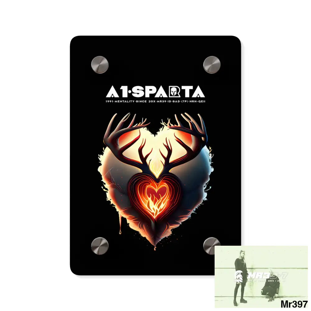 A1-Sparta Heart of Fire Stag Antler Graphic Acrylic Wall Art Panels 5’’ x 7’’ (Vertical) / 0.25’’ Home Decor