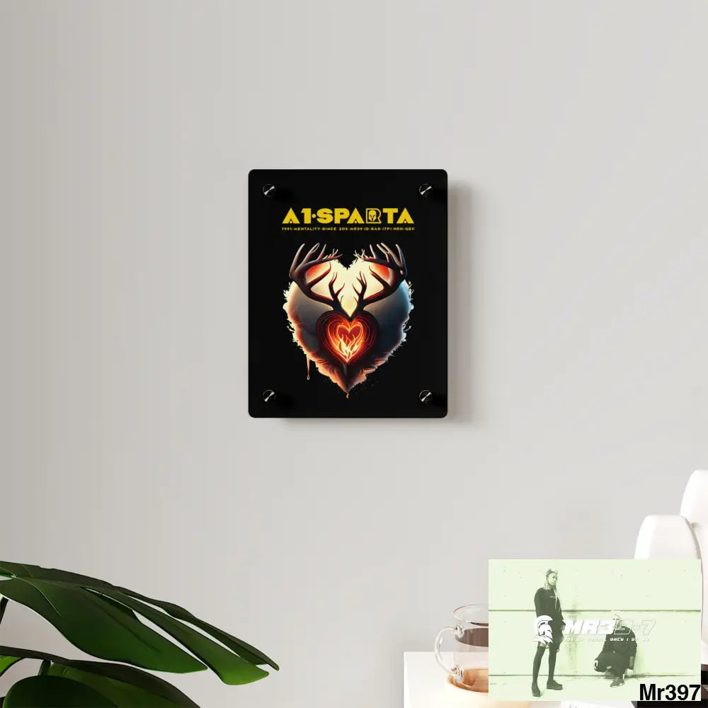 A1-Sparta Heart of Fire Stag Antler Graphic Acrylic Wall Art Panels Home Decor