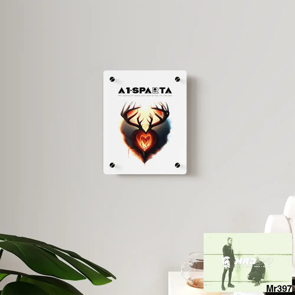 A1-Sparta Heart of Fire Stag Antler Graphic Acrylic Wall Art Panels Home Decor