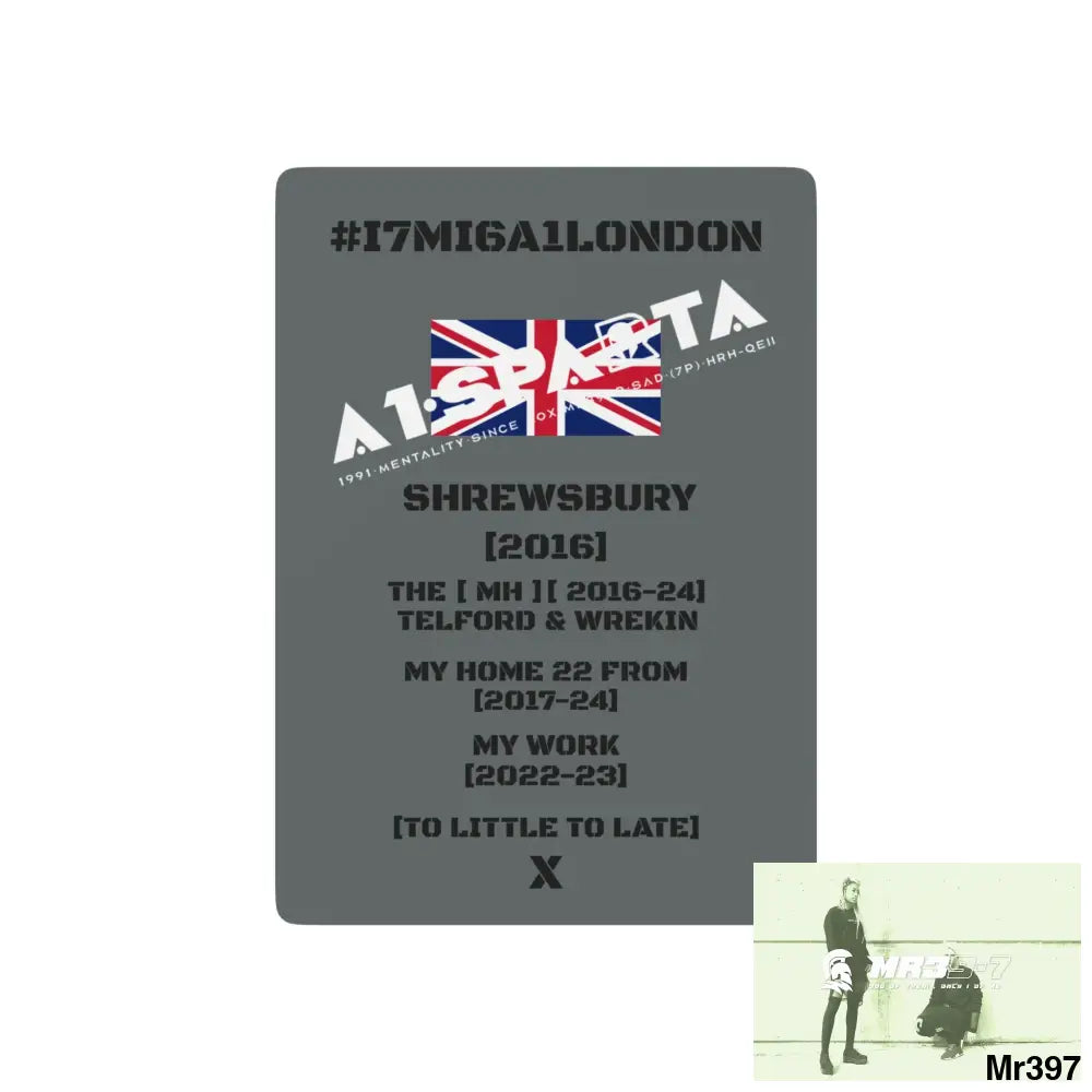 A1-Sparta #I7MI6A1London Shrewsbury Telford & Wrekin MH,My Home My Work Ltd Edition Custom Poker Cards 2.5’’ x 3.5’’