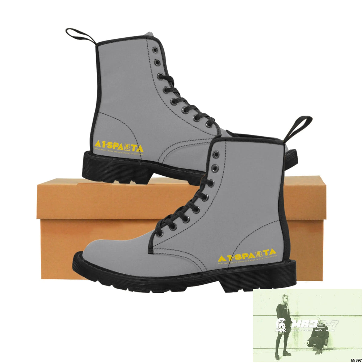 A1-Sparta Light Grey Canvas Boots AOP US 7 / Black sole Shoes