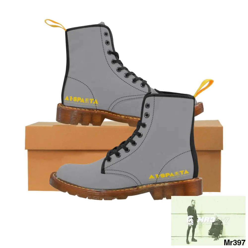 A1-Sparta Light Grey Canvas Boots AOP US 7 / Brown sole Shoes