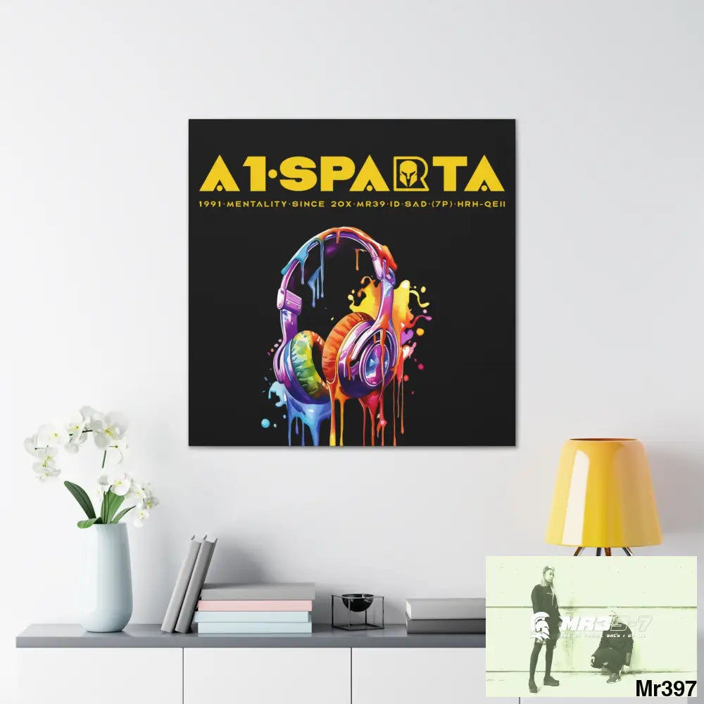 A1-Sparta Melting headphones Canvas Gallery Wrap 36″ x 36″ / Premium Gallery Wraps (1.25″) Canvas