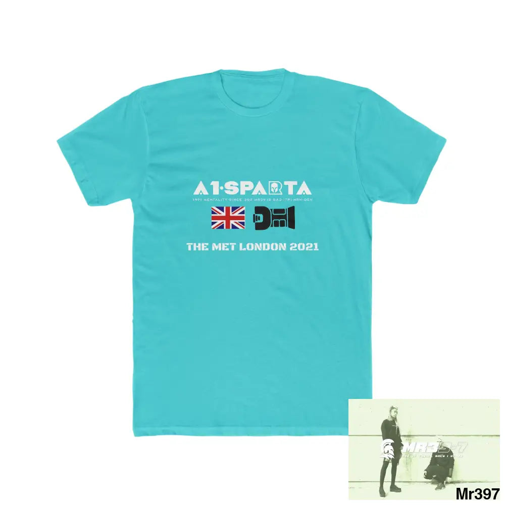 A1-Sparta One flew over the Redwoods Centre - Men’s Cotton Crew Tee Solid Tahiti Blue / S T-Shirt