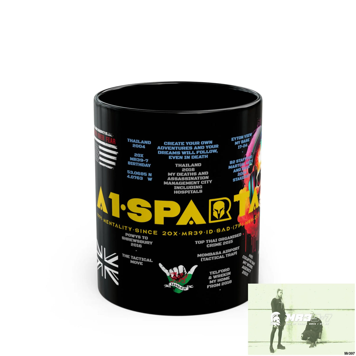 A1-Sparta Tactical 11oz Black Mug GB / Thailand/ Bermo /UK/KenyaThai Link up MH Assassination X-City Mental Health VAR