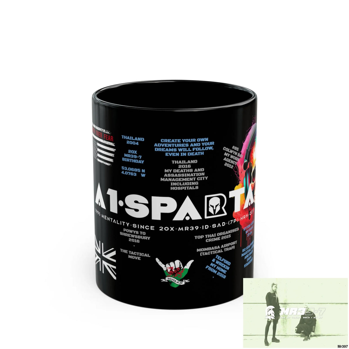 A1-Sparta Tactical 11oz Black Mug GB / Thailand/ Bermo /UK/KenyaThai Link up MH Assassination X-City Mental Health VAR