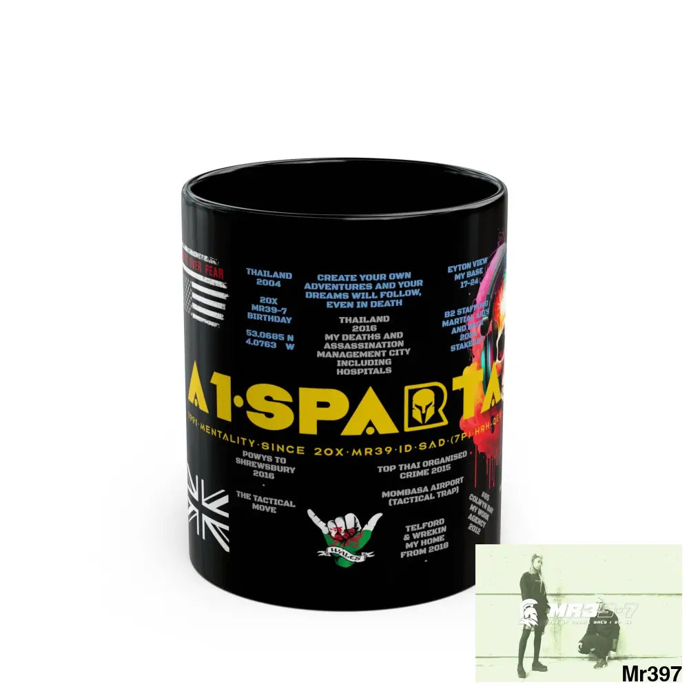 A1-Sparta Tactical 11oz Black Mug GB / Thailand/ Bermo /UK/KenyaThai Link up MH Assassination X-City Mental Health VAR