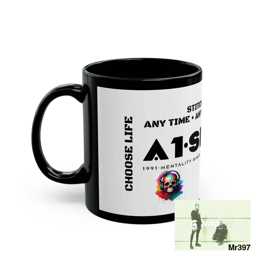 A1•Sparta Tear Drop Stitches & Steel ATAPAW Choose Life Manuka Honey Coffee 11oz Black Mug 11oz Mug