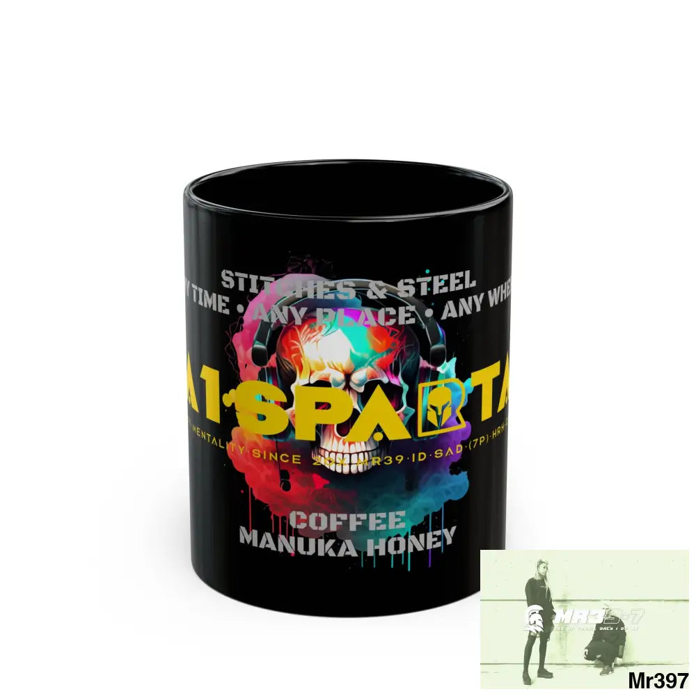 A1•Sparta Tear Drop Stitches & Steel ATAPAW Choose Life Manuka Honey Coffee 11oz Black Mug 11oz Mug