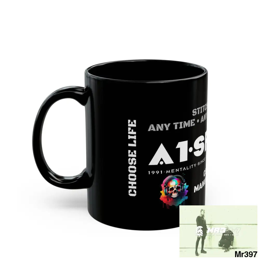 A1•Sparta Tear Drop Stitches & Steel ATAPAW Choose Life Manuka Honey Coffee 11oz Black Mug 11oz Mug