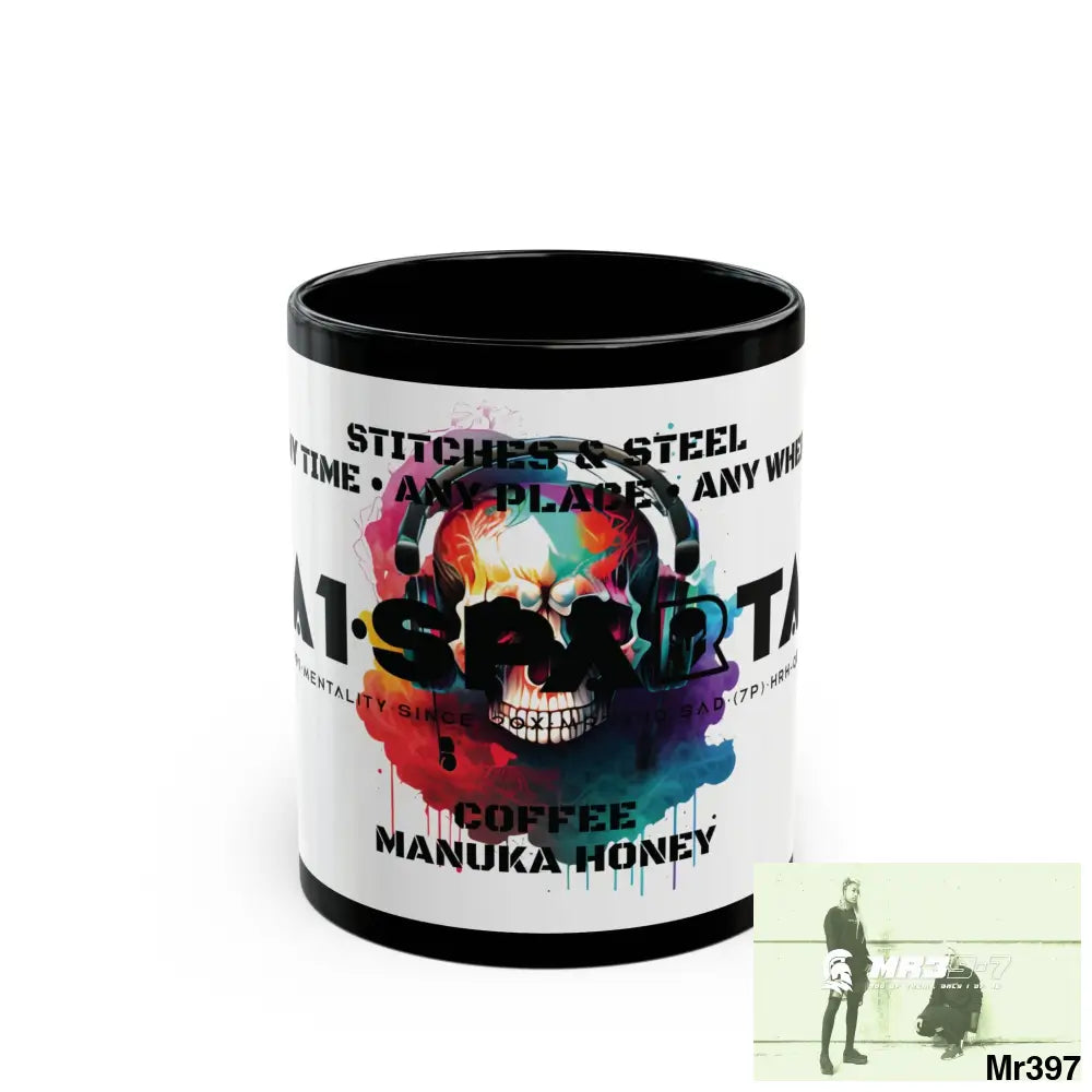 A1•Sparta Tear Drop Stitches & Steel ATAPAW Choose Life Manuka Honey Coffee 11oz Black Mug 11oz Mug