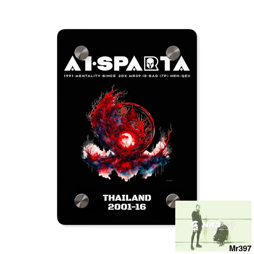 A1-Sparta Thailand 2001-16 Abstract Yin-Yang Symbol in Red and Black Acrylic Wall Art Panels 5’’ x 7’’ (Vertical)