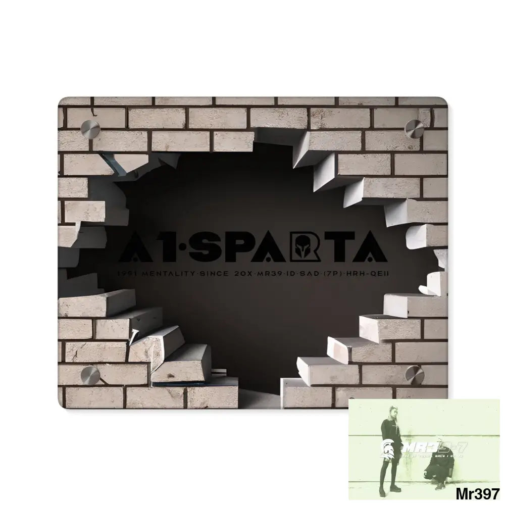 A1-Sparta Through the 3D Cracked Brick Wall Graphic Acrylic Wall Art Panels 10″ x 8″ (Horizontal) / 0.25’’ Home Decor