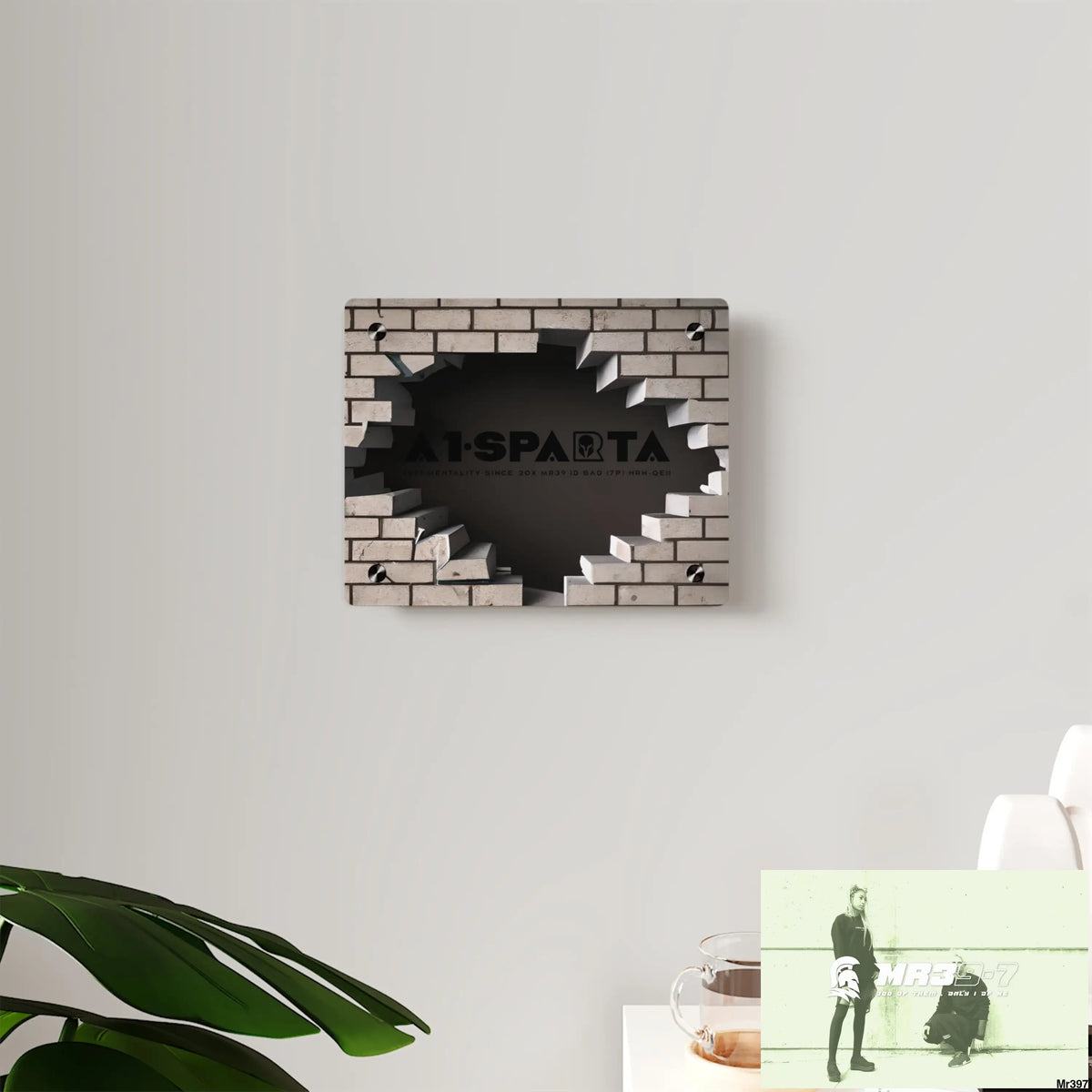 A1-Sparta Through the 3D Cracked Brick Wall Graphic Acrylic Wall Art Panels Home Decor