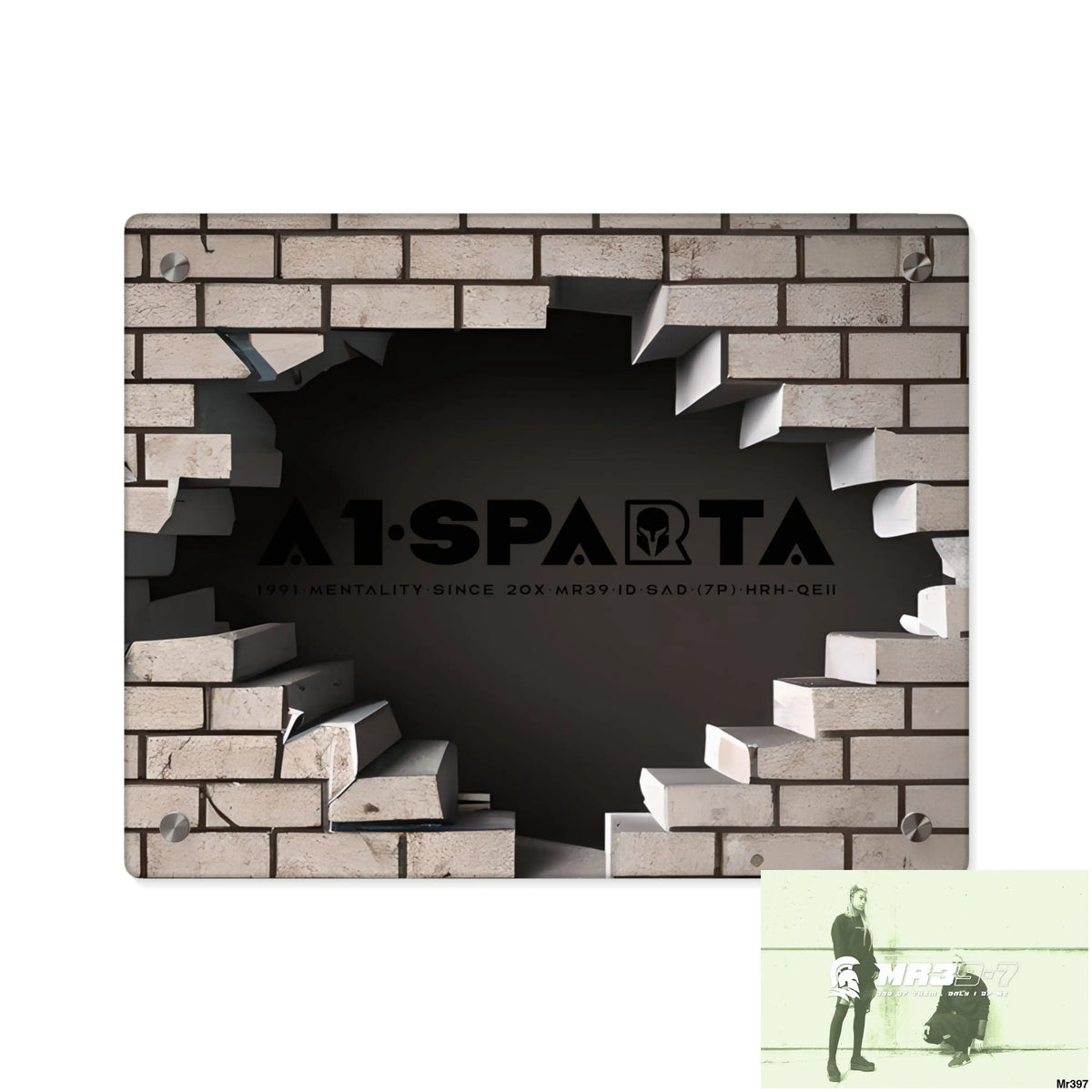 A1-Sparta Through the 3D Cracked Brick Wall Graphic Acrylic Wall Art Panels 14″ x 11″ (Horizontal) / 0.25’’ Home Decor