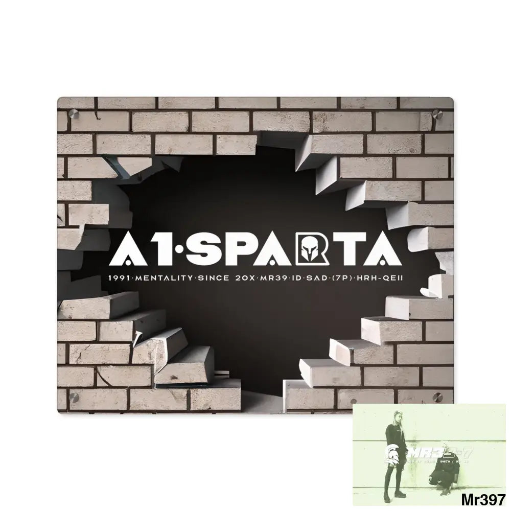 A1-Sparta Through the 3D Cracked Brick Wall Graphic Acrylic Wall Art Panels 20″ x 16″ (Horizontal) / 0.25’’ Home Decor