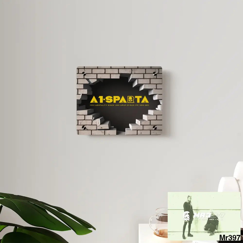 A1-Sparta Through the 3D Cracked Brick Wall Graphic Acrylic Wall Art Panels Home Decor
