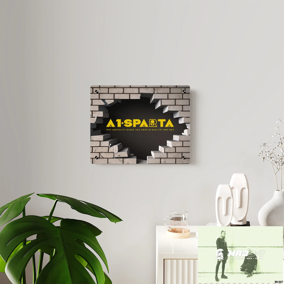 A1-Sparta Through the 3D Cracked Brick Wall Graphic Acrylic Wall Art Panels Home Decor