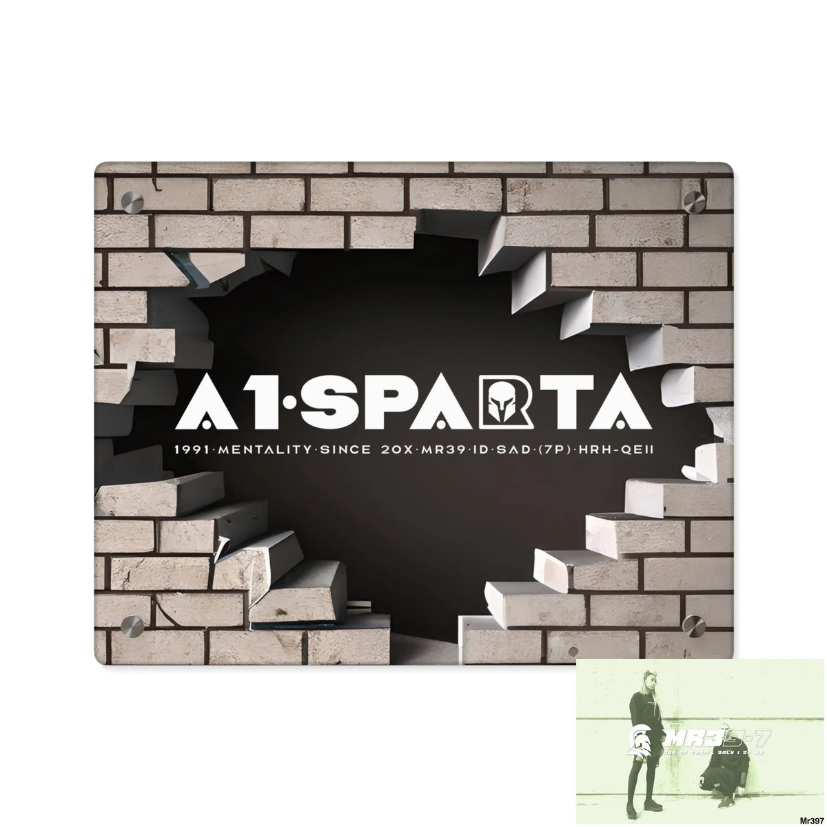 A1-Sparta Through the 3D Cracked Brick Wall Graphic Acrylic Wall Art Panels 14″ x 11″ (Horizontal) / 0.25’’ Home Decor