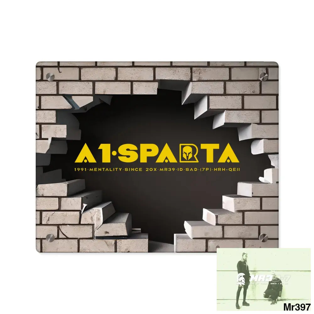 A1-Sparta Through the 3D Cracked Brick Wall Graphic Acrylic Wall Art Panels 14″ x 11″ (Horizontal) / 0.25’’ Home Decor