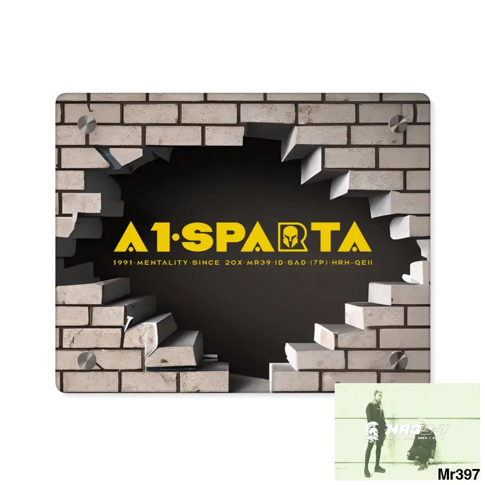 A1-Sparta Through the 3D Cracked Brick Wall Graphic Acrylic Wall Art Panels 10″ x 8″ (Horizontal) / 0.25’’ Home Decor