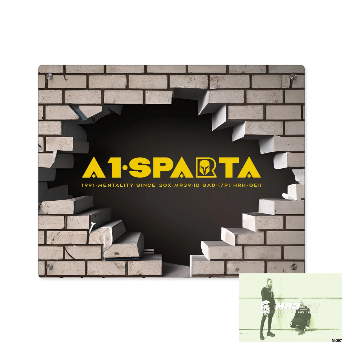 A1-Sparta Through the 3D Cracked Brick Wall Graphic Acrylic Wall Art Panels 20″ x 16″ (Horizontal) / 0.25’’ Home Decor