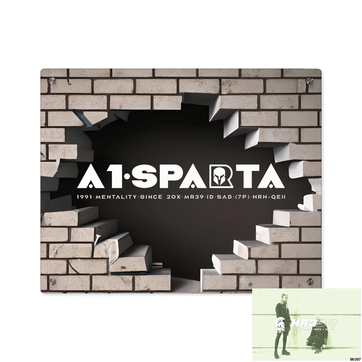 A1-Sparta Through the 3D Cracked Brick Wall Graphic Acrylic Wall Art Panels 20″ x 16″ (Horizontal) / 0.25’’ Home Decor