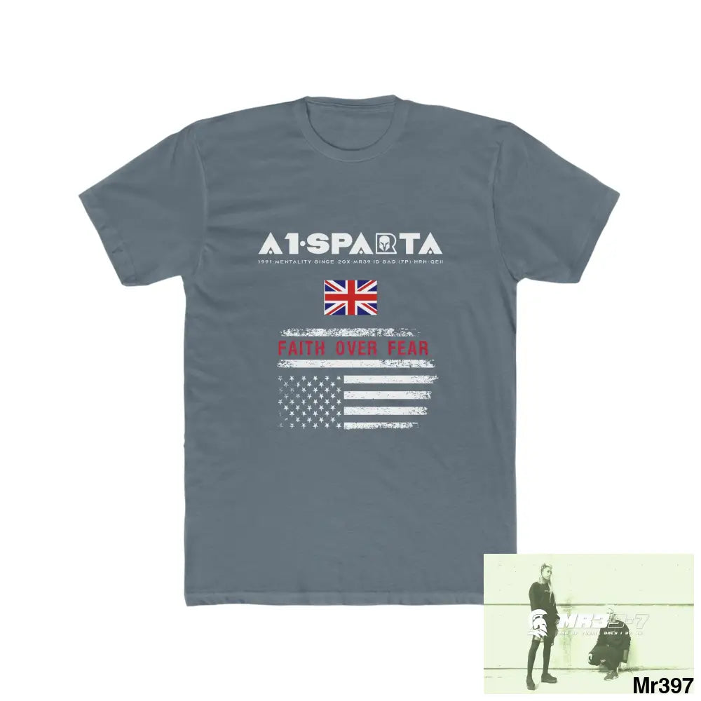 A1• Sparta UK & USA Faith Over Fear & The Columbians My Work 2021-23 - Men’s Cotton Crew Tee Solid Indigo / S T-Shirt