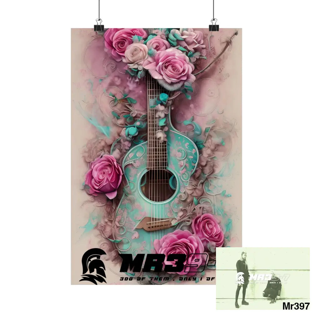 A1.Sparta with pink roses and guitar Matte Vertical Posters 12″ x 18″ / Matte Poster