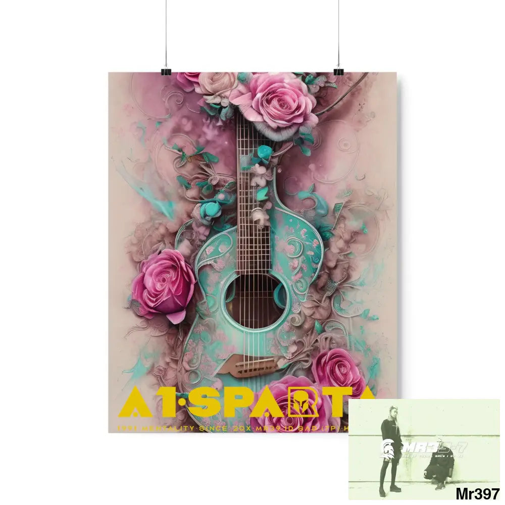 A1.Sparta with pink roses and guitar Matte Vertical Posters 16″ x 20″ / Matte Poster