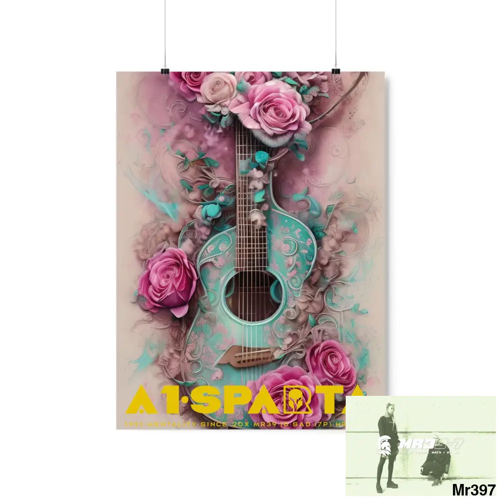 A1.Sparta with pink roses and guitar Matte Vertical Posters 18″ x 24″ / Matte Poster