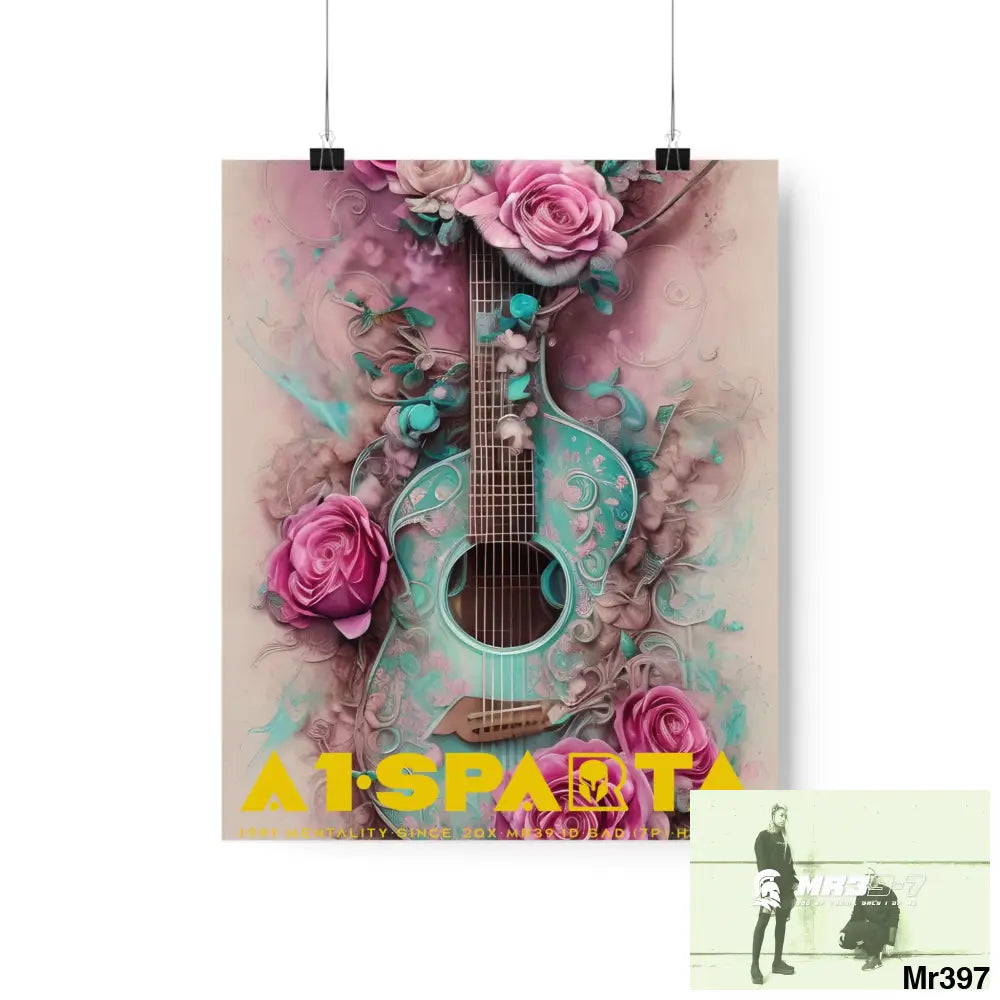 A1.Sparta with pink roses and guitar Matte Vertical Posters 9’’ x 11’’ / Matte Poster
