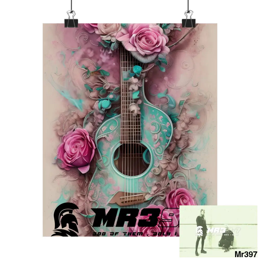 A1.Sparta with pink roses and guitar Matte Vertical Posters 9’’ x 11’’ / Matte Poster