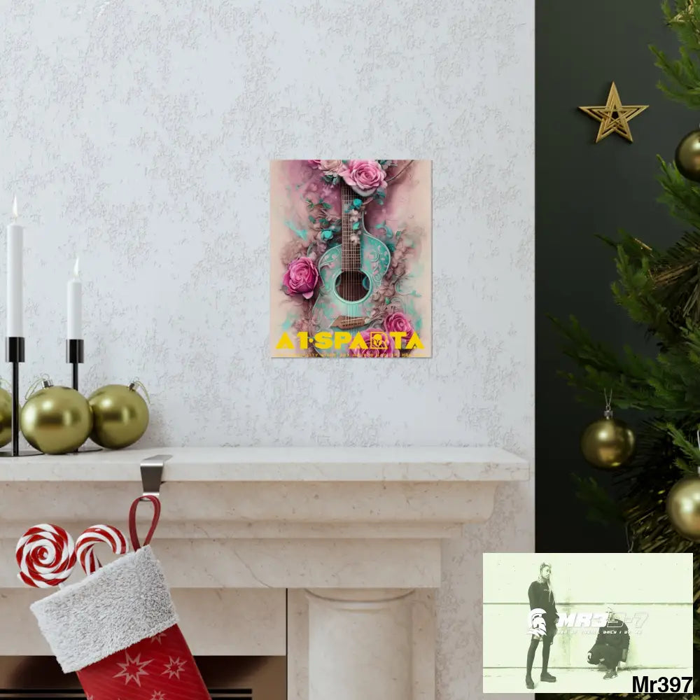 A1.Sparta with pink roses and guitar Matte Vertical Posters Poster