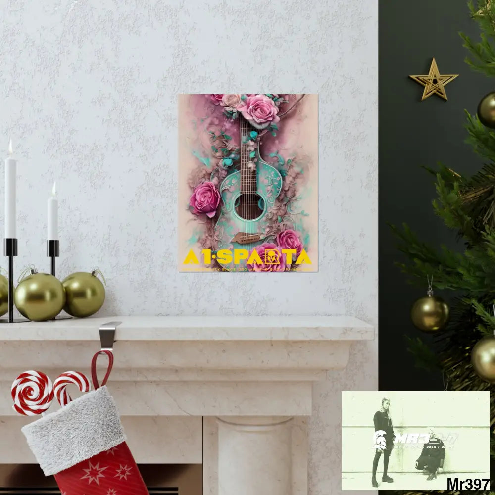 A1.Sparta with pink roses and guitar Matte Vertical Posters Poster