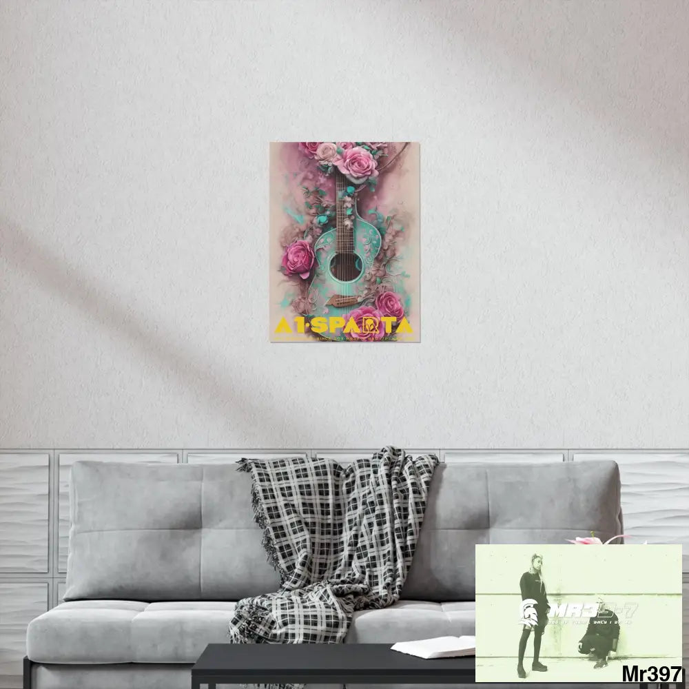 A1.Sparta with pink roses and guitar Matte Vertical Posters Poster