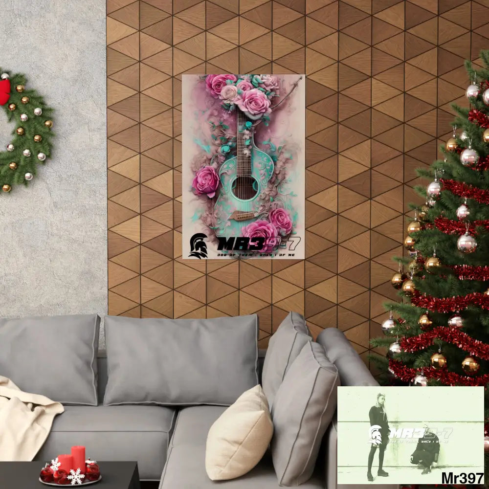 A1.Sparta with pink roses and guitar Matte Vertical Posters Poster
