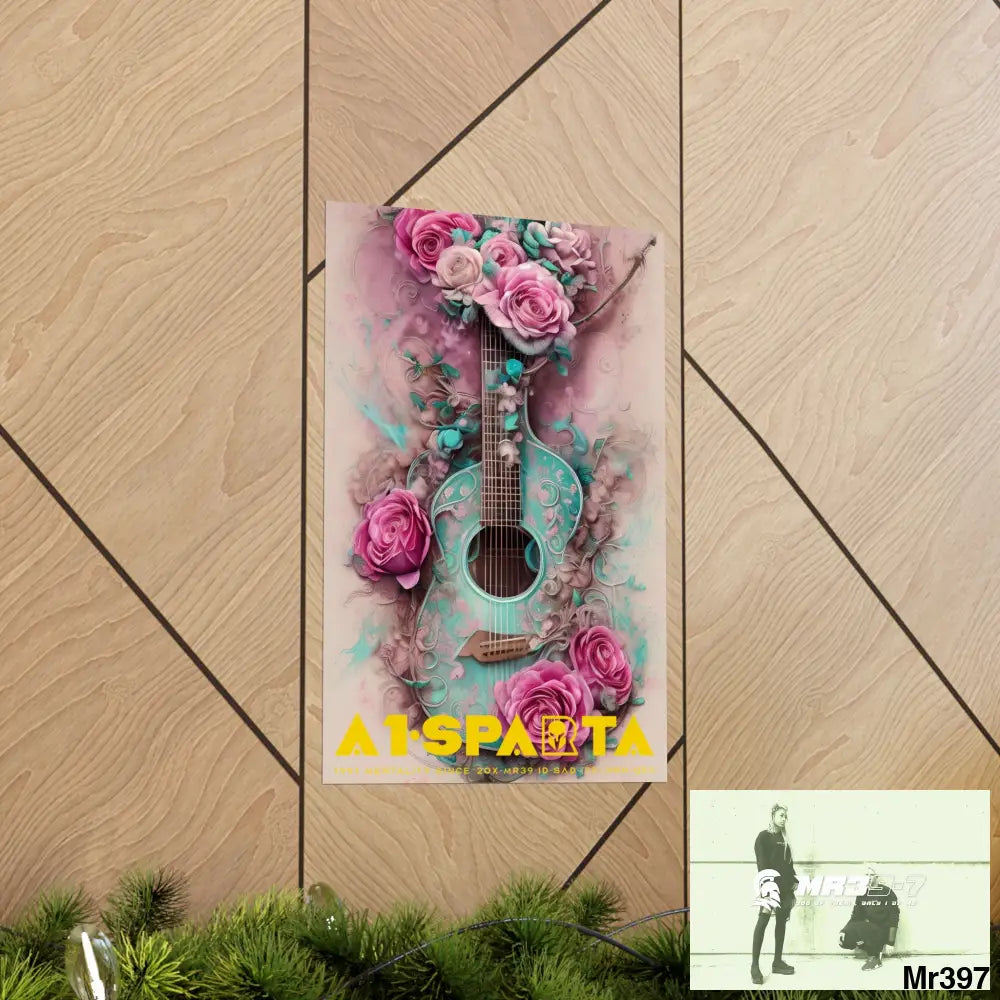 A1.Sparta with pink roses and guitar Matte Vertical Posters Poster