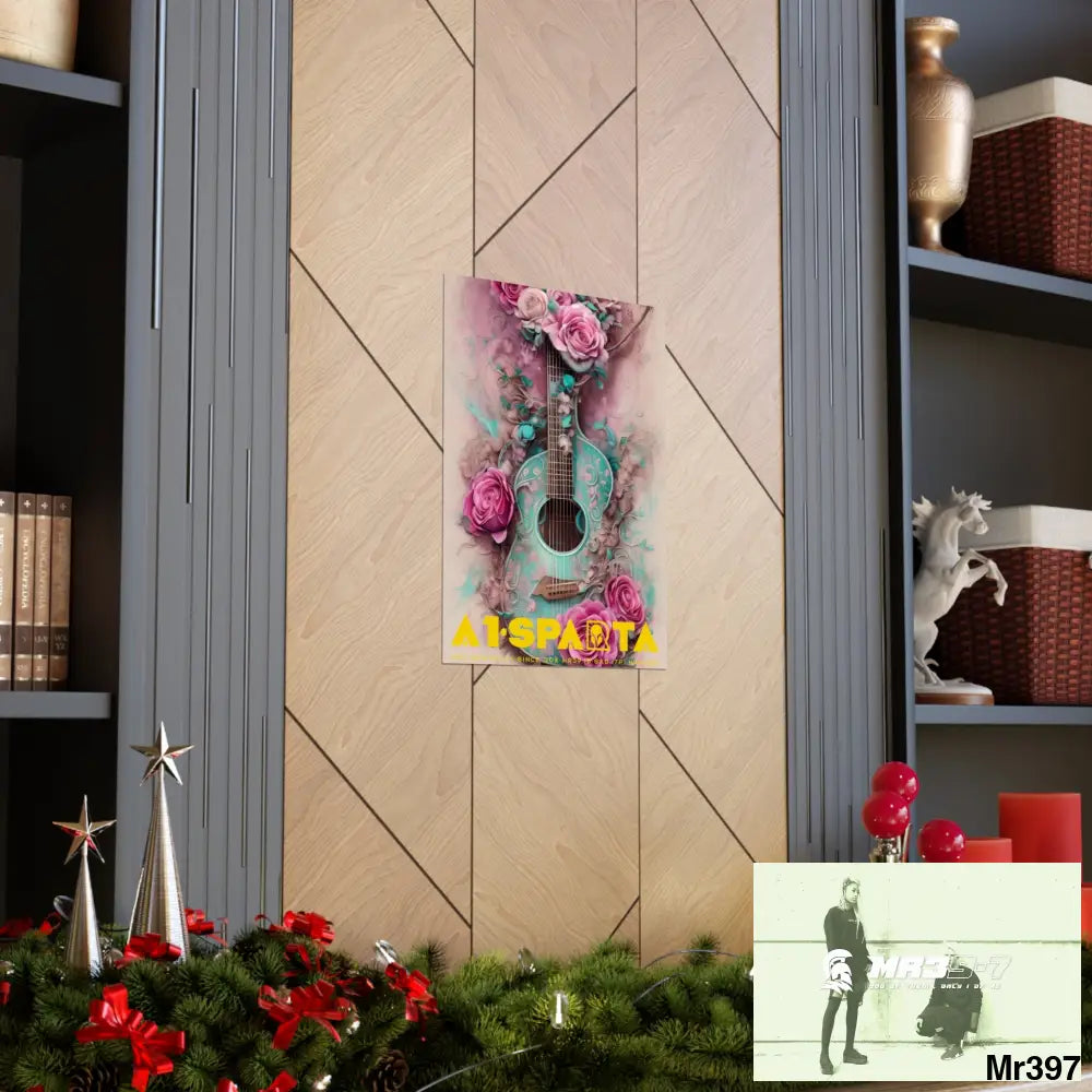 A1.Sparta with pink roses and guitar Matte Vertical Posters Poster