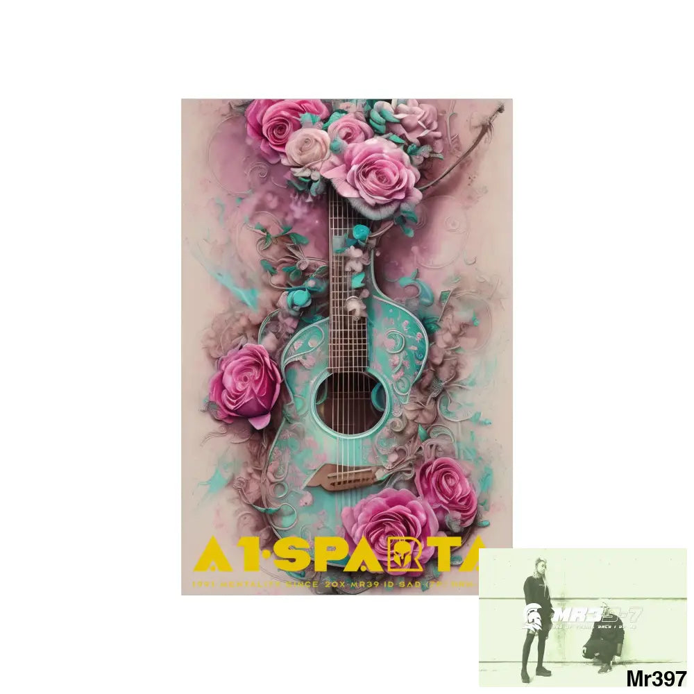 A1.Sparta with pink roses and guitar Matte Vertical Posters Poster
